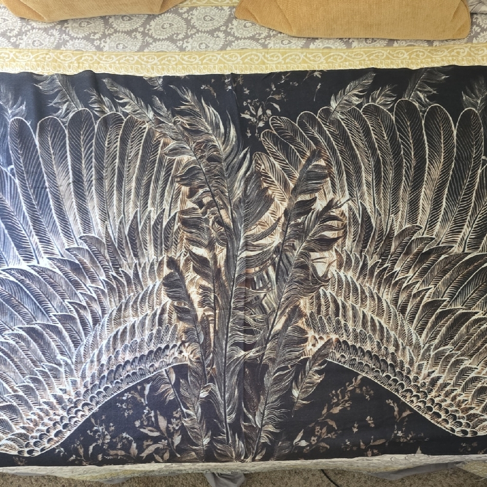 Shovava Cashmere Silk Scarf Shawl Feathers Wings Angel Bird New